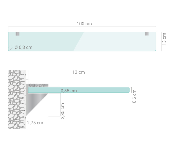 Skleněná police na zeď 100x13 cm