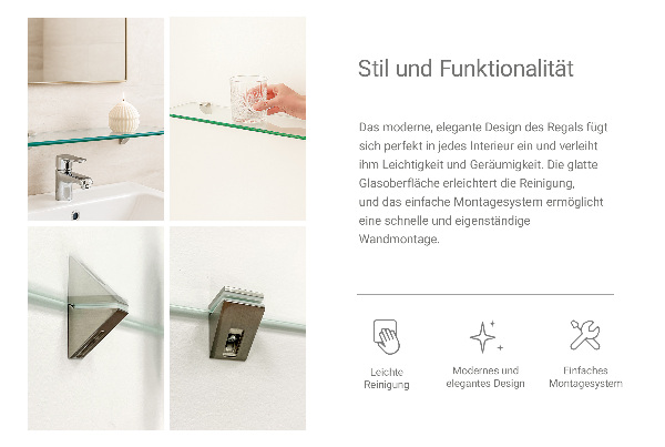 Skleněná police na zeď 60x13 cm