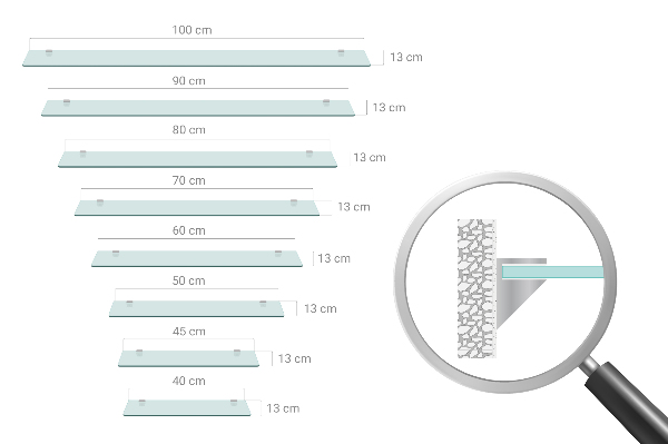 Skleněná police na zeď 60x13 cm