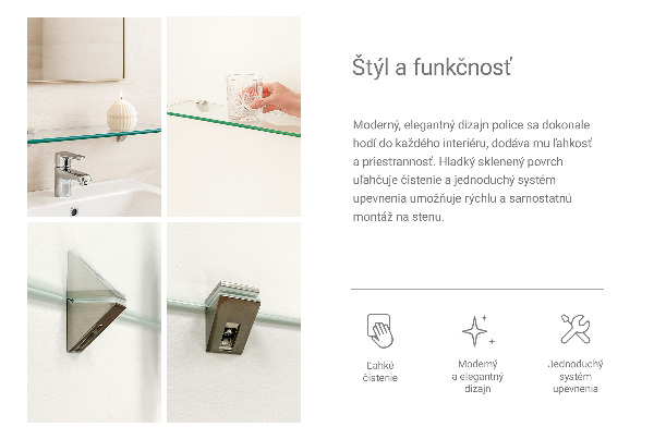 Skleněná police 70x13 cm