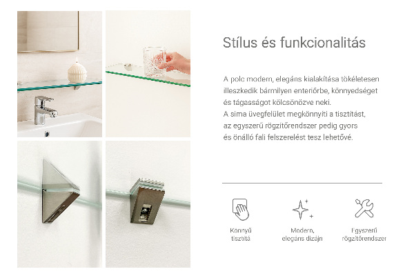 Skleněná police na zeď 80x13 cm