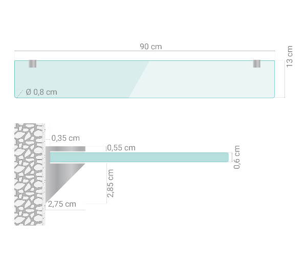 Skleněná police 90x13 cm