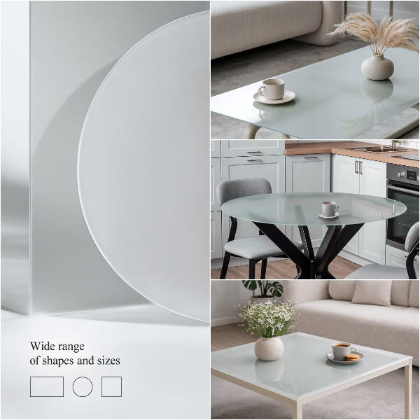 Čtvercová poloprůsvitná skleněná deska na stůl