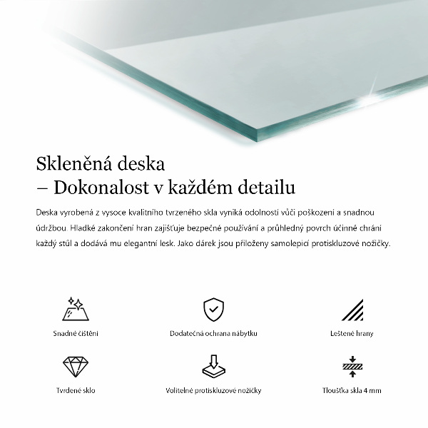 Obdélníková deska stolu průhledná