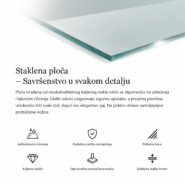 Obdélníková deska stolu průhledná