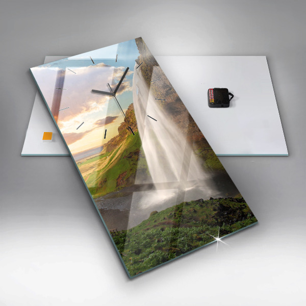 Vertikální skleněné hodiny Vodopád na Islandu