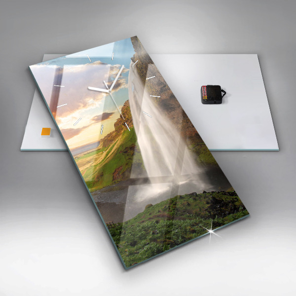 Vertikální skleněné hodiny Vodopád na Islandu