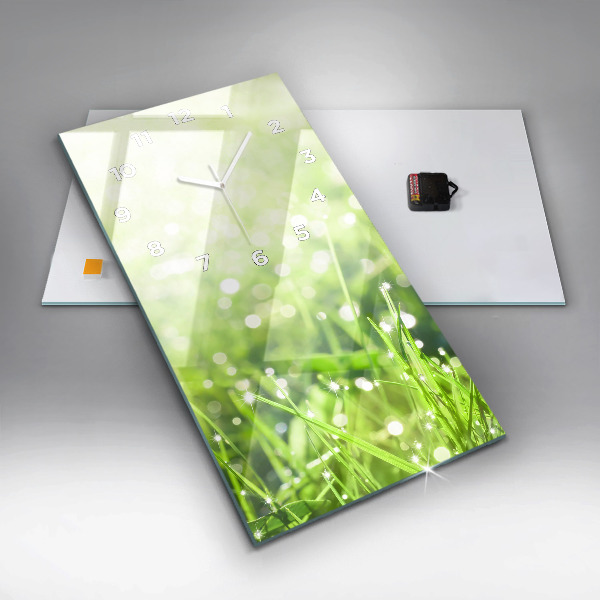 Vertikální skleněné hodiny Zelená tráva