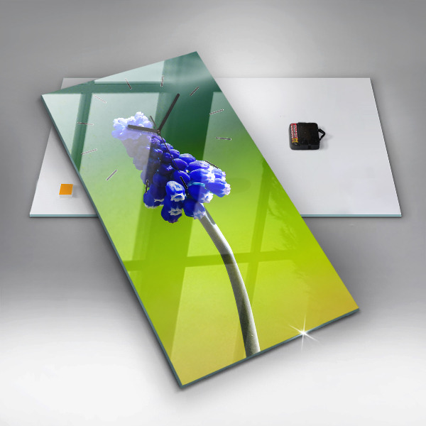 Vertikální skleněné hodiny Modré květiny