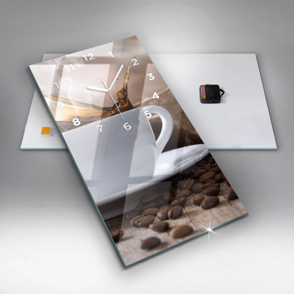 Vertikální skleněné hodiny Šálek kávy