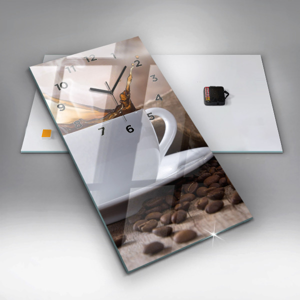 Vertikální skleněné hodiny Šálek kávy