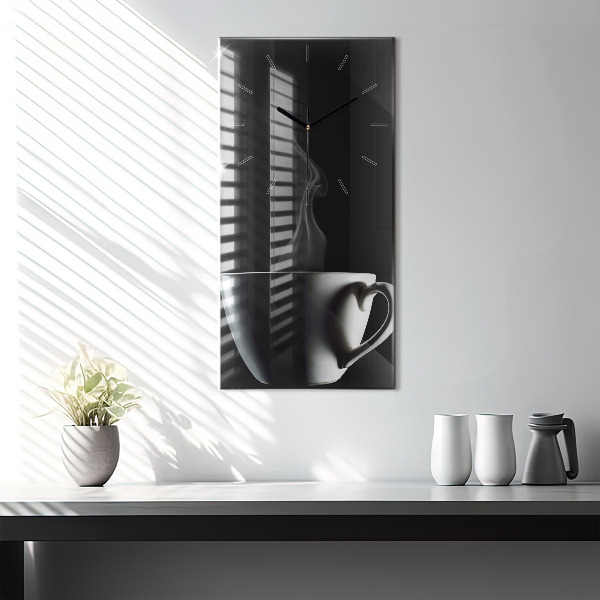 Vertikální skleněné hodiny Šálek kávy