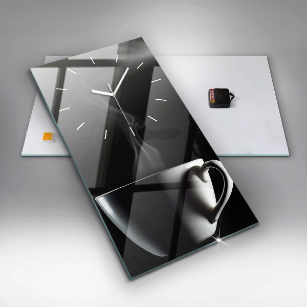 Vertikální skleněné hodiny Šálek kávy