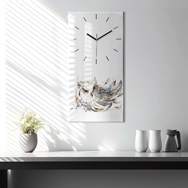 Vertikální skleněné hodiny Sova symbol moudrosti