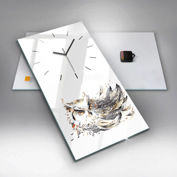 Vertikální skleněné hodiny Sova symbol moudrosti