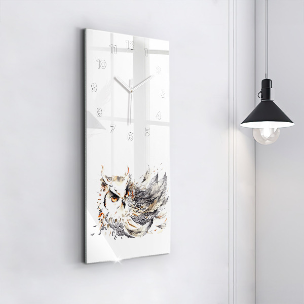 Vertikální skleněné hodiny Sova symbol moudrosti