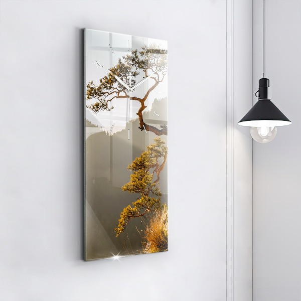 Vertikální skleněné hodiny Strom v horách