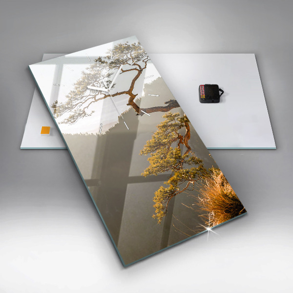 Vertikální skleněné hodiny Strom v horách