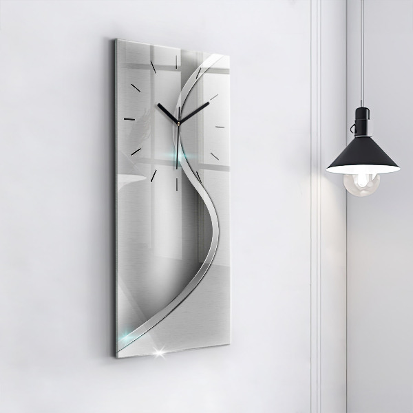 Vertikální skleněné hodiny Šedá kovová abstrakce
