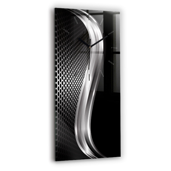 Vertikální skleněné hodiny Černá kovová abstrakce