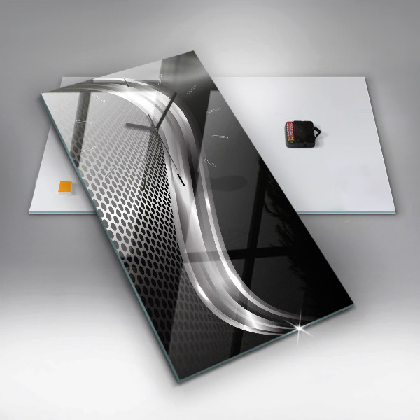 Vertikální skleněné hodiny Černá kovová abstrakce