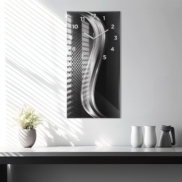 Vertikální skleněné hodiny Černá kovová abstrakce