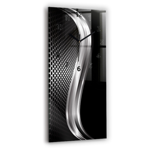 Vertikální skleněné hodiny Černá kovová abstrakce