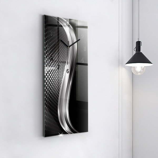 Vertikální skleněné hodiny Černá kovová abstrakce