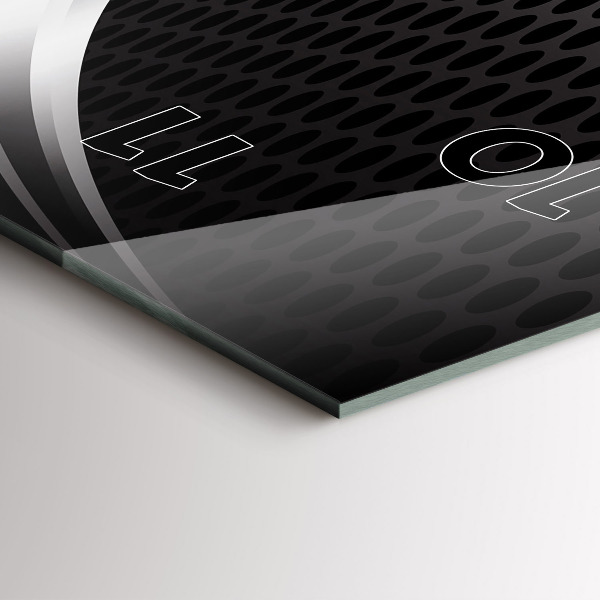 Vertikální skleněné hodiny Černá kovová abstrakce