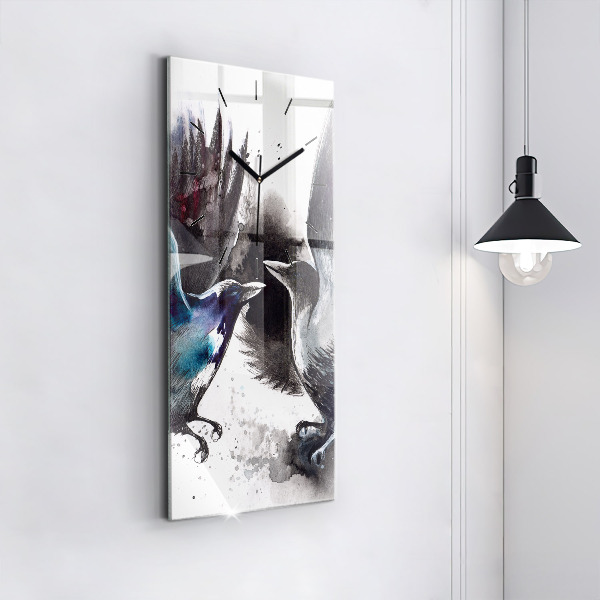 Vertikální skleněné hodiny Malovaní ptáci