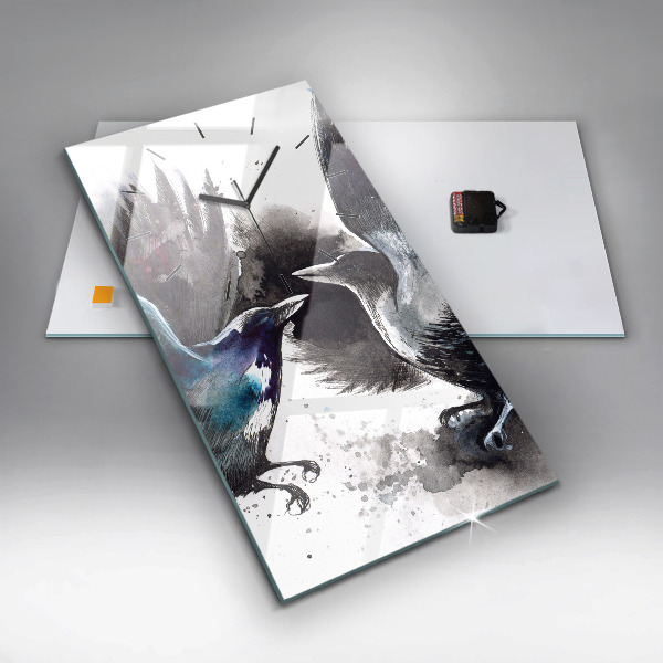 Vertikální skleněné hodiny Malovaní ptáci