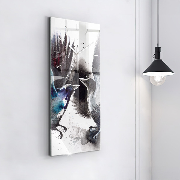 Vertikální skleněné hodiny Malovaní ptáci