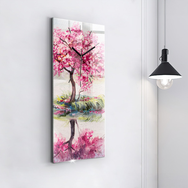 Vertikální skleněné hodiny Mozaika stromu