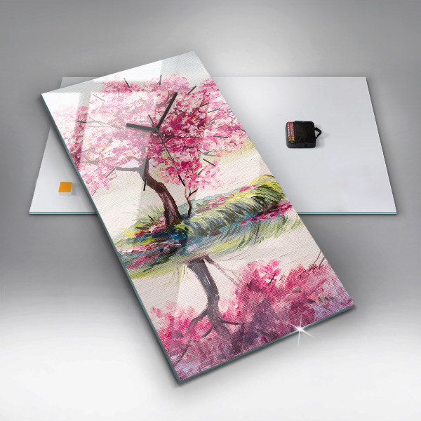 Vertikální skleněné hodiny Mozaika stromu