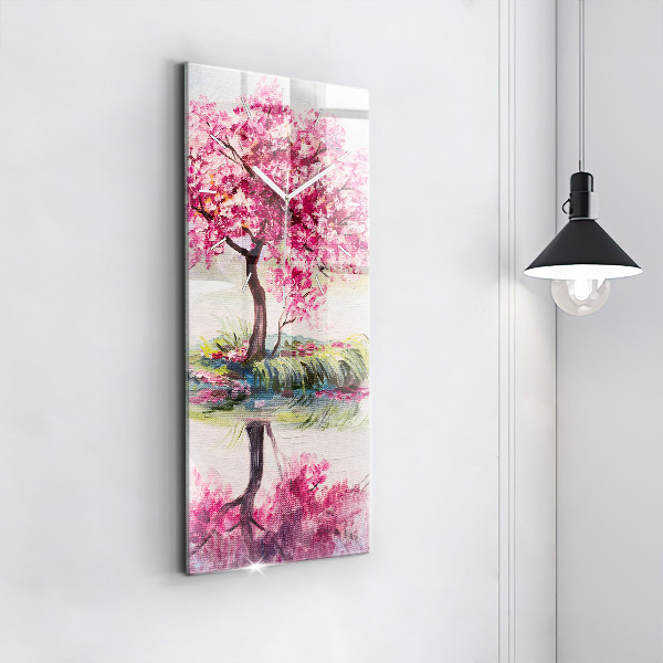 Vertikální skleněné hodiny Mozaika stromu