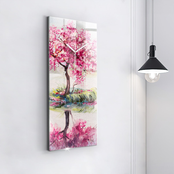 Vertikální skleněné hodiny Mozaika stromu