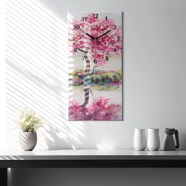 Vertikální skleněné hodiny Mozaika stromu