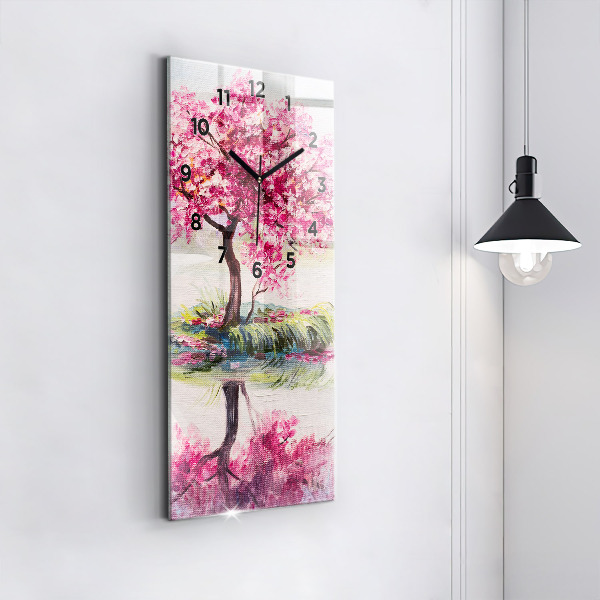 Vertikální skleněné hodiny Mozaika stromu