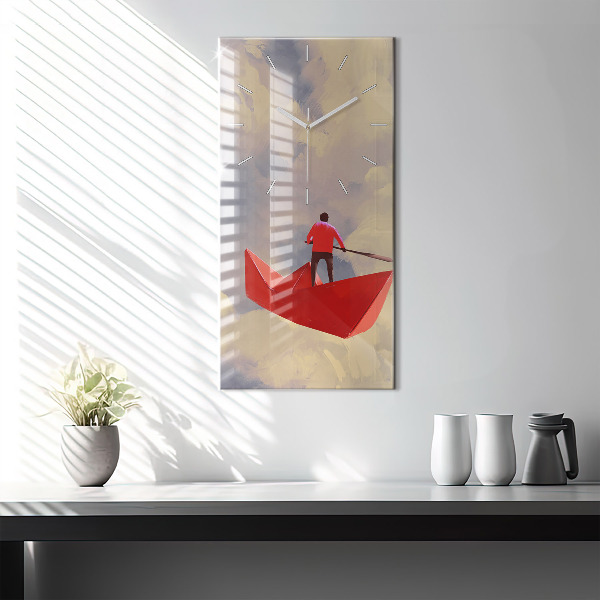 Vertikální skleněné hodiny Papírové lodě