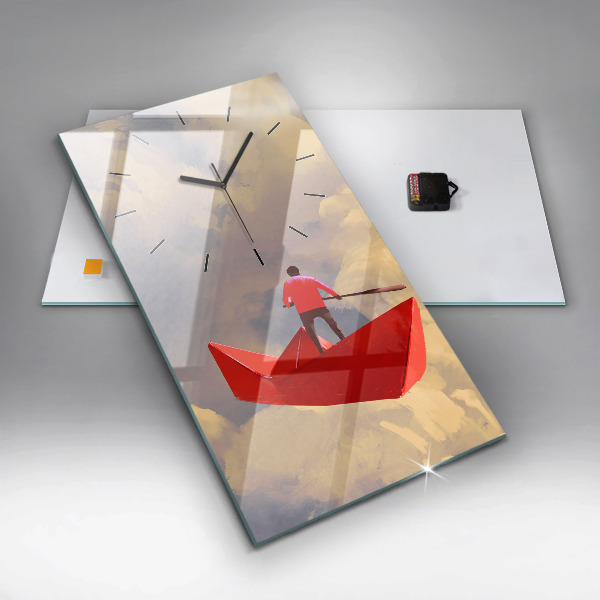 Vertikální skleněné hodiny Papírové lodě