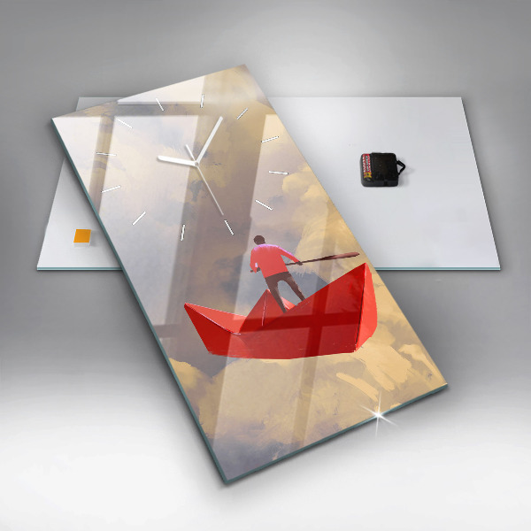 Vertikální skleněné hodiny Papírové lodě