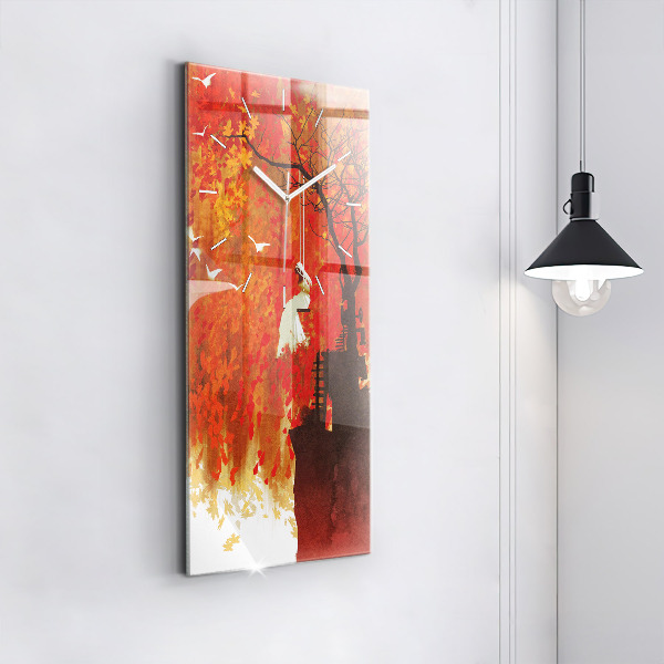 Vertikální skleněné hodiny Nevěsta na podzim
