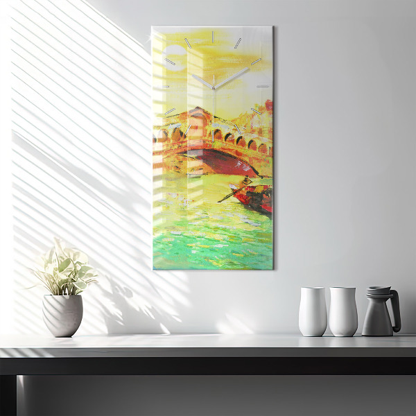 Vertikální skleněné hodiny Benátský most Rialto