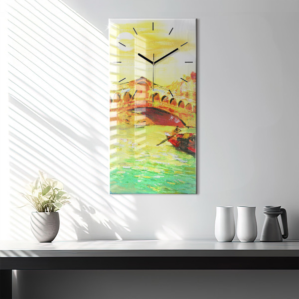 Vertikální skleněné hodiny Benátský most Rialto