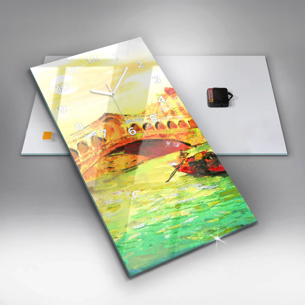 Vertikální skleněné hodiny Benátský most Rialto