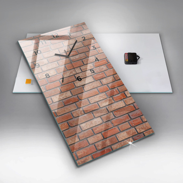 Vertikální skleněné hodiny Cihlová zeď