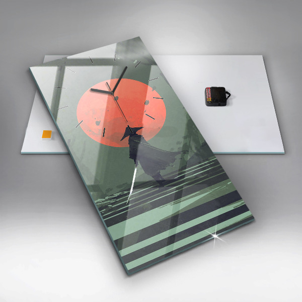 Vertikální skleněné hodiny Samuraj v lese