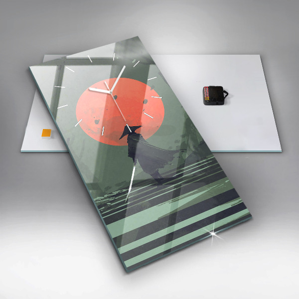 Vertikální skleněné hodiny Samuraj v lese