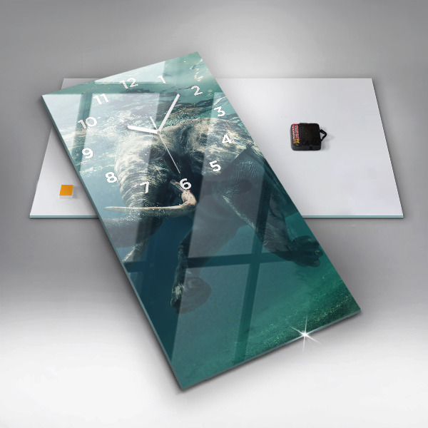 Vertikální skleněné hodiny Plovoucí slon v oceánu
