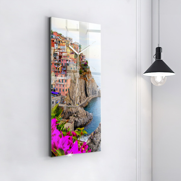 Vertikální skleněné hodiny Pobřeží Cinque Terre